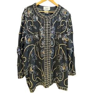 Vintage 80s/90s Black+Gold Embellished Sequins-Beaded Jacket size 20